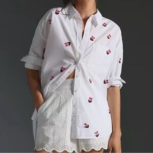 Maeve Anthropologie Button Down Cherry Stem Shirt Size L